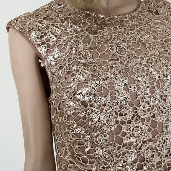 Aidan Mattox Rose Gold Mini Sequin Lace Mesh Cocktail Party Evening Dress 12 - Picture 7 of 16